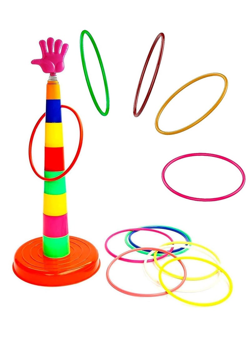 Ring Toss Game Set Colorful Ring Throwing Quoits Set for Kids Adults Interactive Circle Ferrule Set for Garden Backyard Party Games Birthday Carnival 6 Stacking Cups 9 Rings