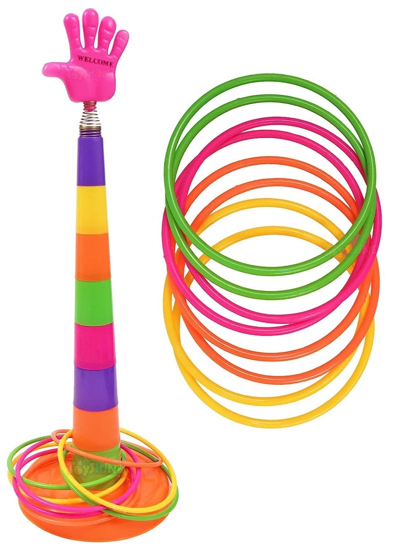 Ring Toss Game Set Colorful Ring Throwing Quoits Set for Kids Adults Interactive Circle Ferrule Set for Garden Backyard Party Games Birthday Carnival 6 Stacking Cups 9 Rings