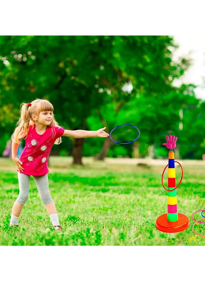 Ring Toss Game Set Colorful Ring Throwing Quoits Set for Kids Adults Interactive Circle Ferrule Set for Garden Backyard Party Games Birthday Carnival 6 Stacking Cups 9 Rings