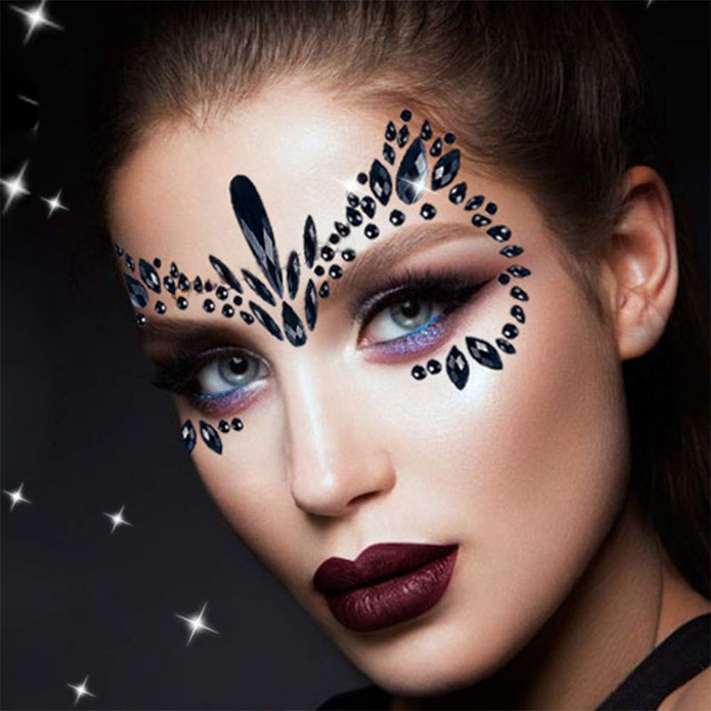 Face Gems Jewels Festival Face Jewels Tattoo StickersFace Gems Stick on Body Gem Stones Temporary Face Tattoos for Festival4Pack Black