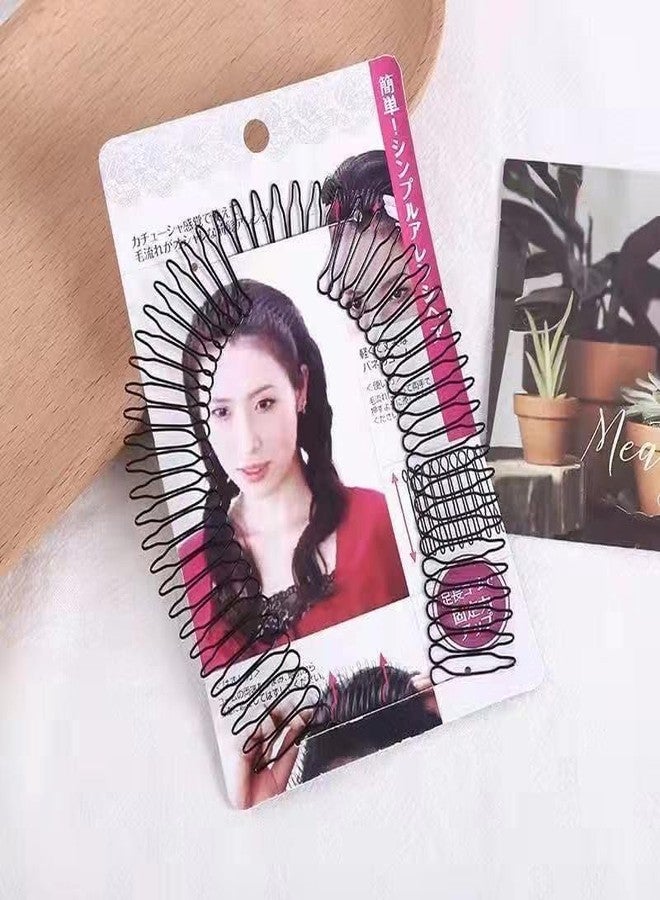 Aekatray U Shape Hair Finishing Fixer Comb, 10 cm Bobby Bangs Holder Styling Tools Stretchable Hair Pin U Shape Wavy Clips Spring Headband Circle Styling Black Pins Bun Hair Pins for Women Girl - Image 1