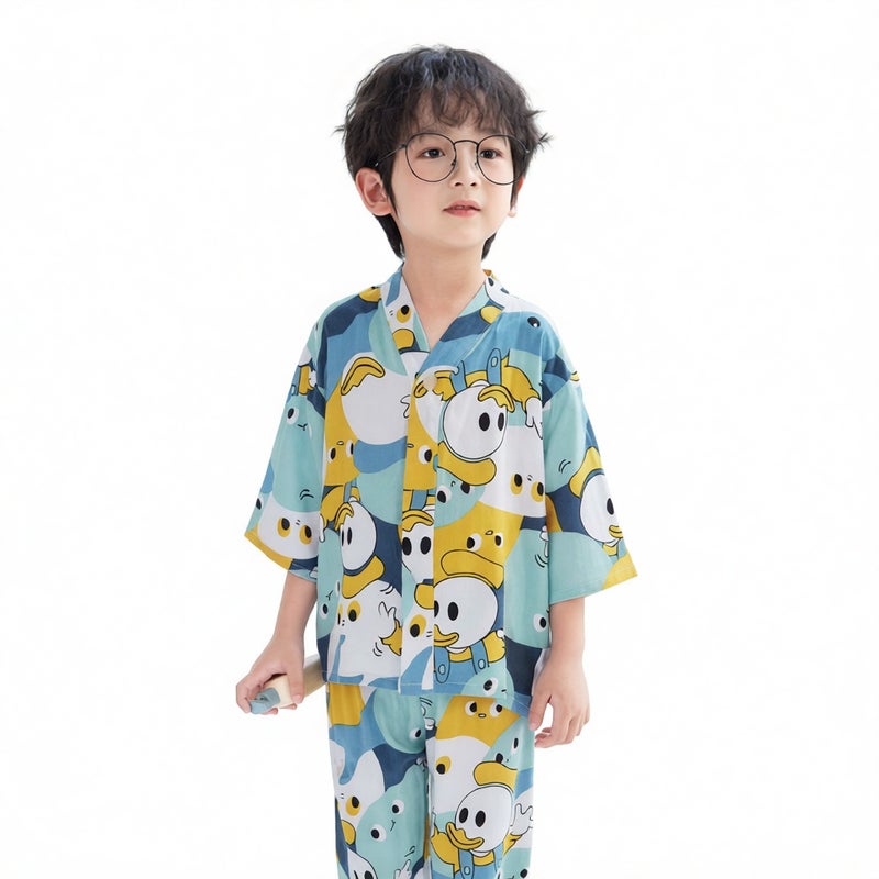 Cotton Gauze Kids Pajama Set Short Sleeve Homewear Suit for Boys Girls Toddler - Image 3