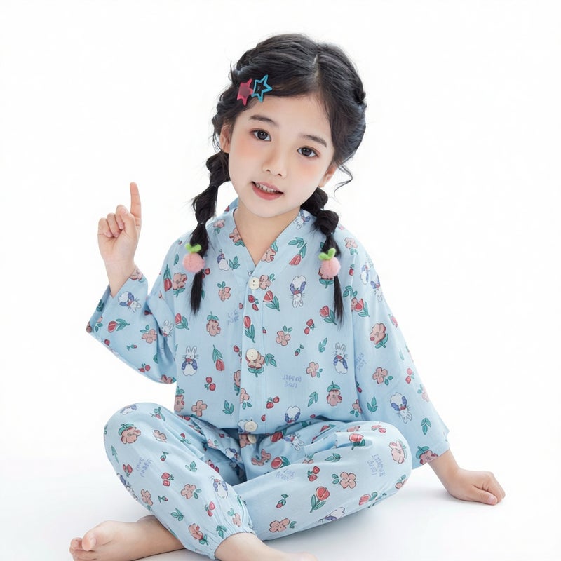 Cotton Gauze Kids Pajama Set Short Sleeve Homewear Suit for Boys Girls Toddler - Image 2