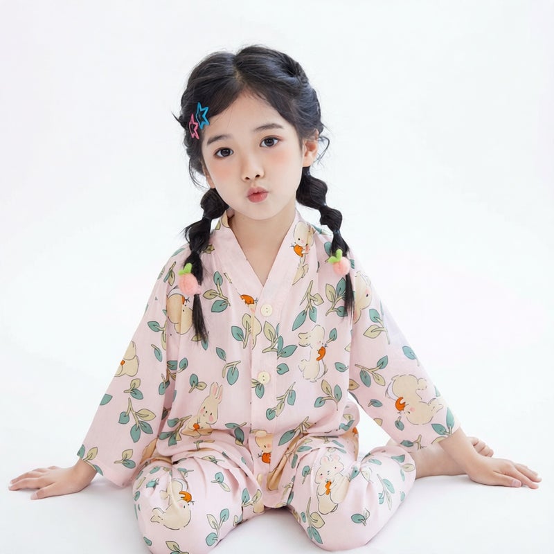 Cotton Gauze Kids Pajama Set Short Sleeve Homewear Suit for Boys Girls Toddler - Image 1