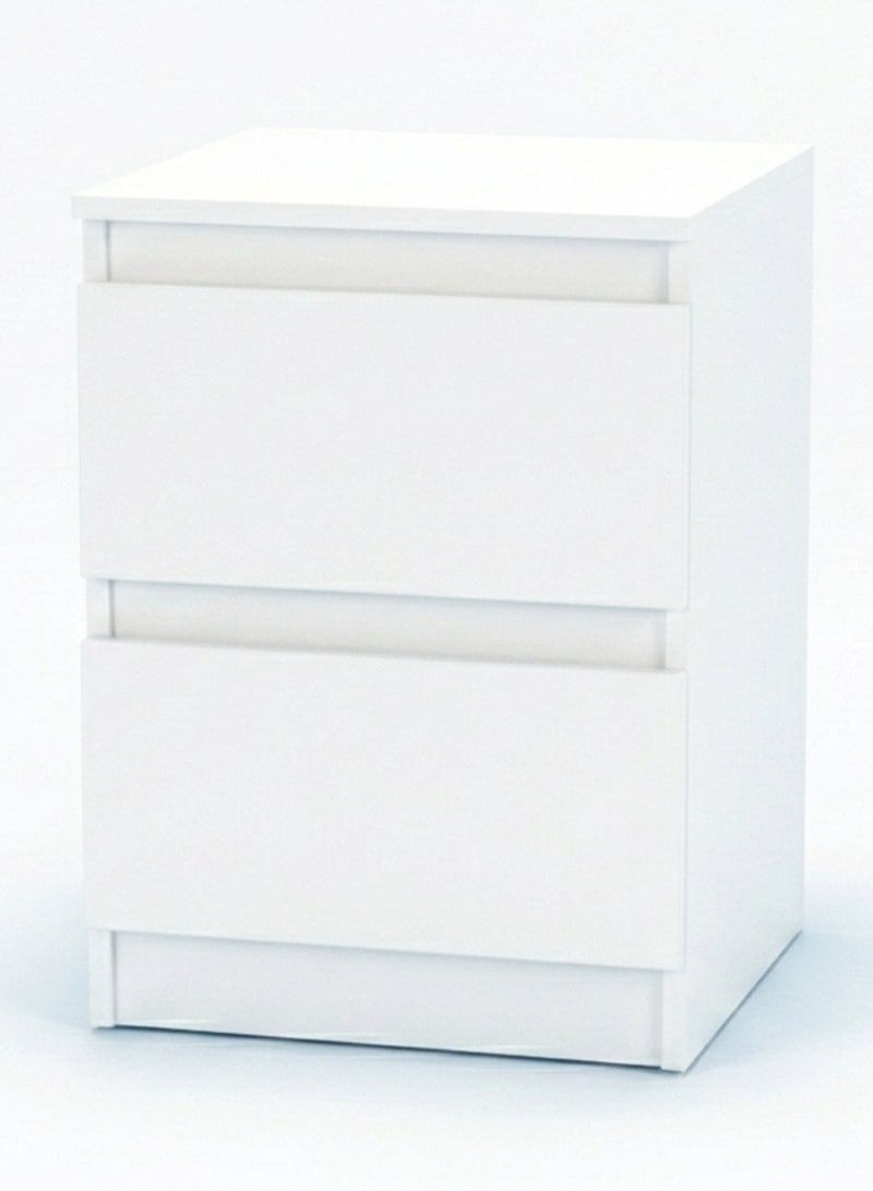 ترف كوم طاولة جانبية للسرير (كومودينو) عصرية بـ 2 درج - لون أبيض ناصع. - Image 1