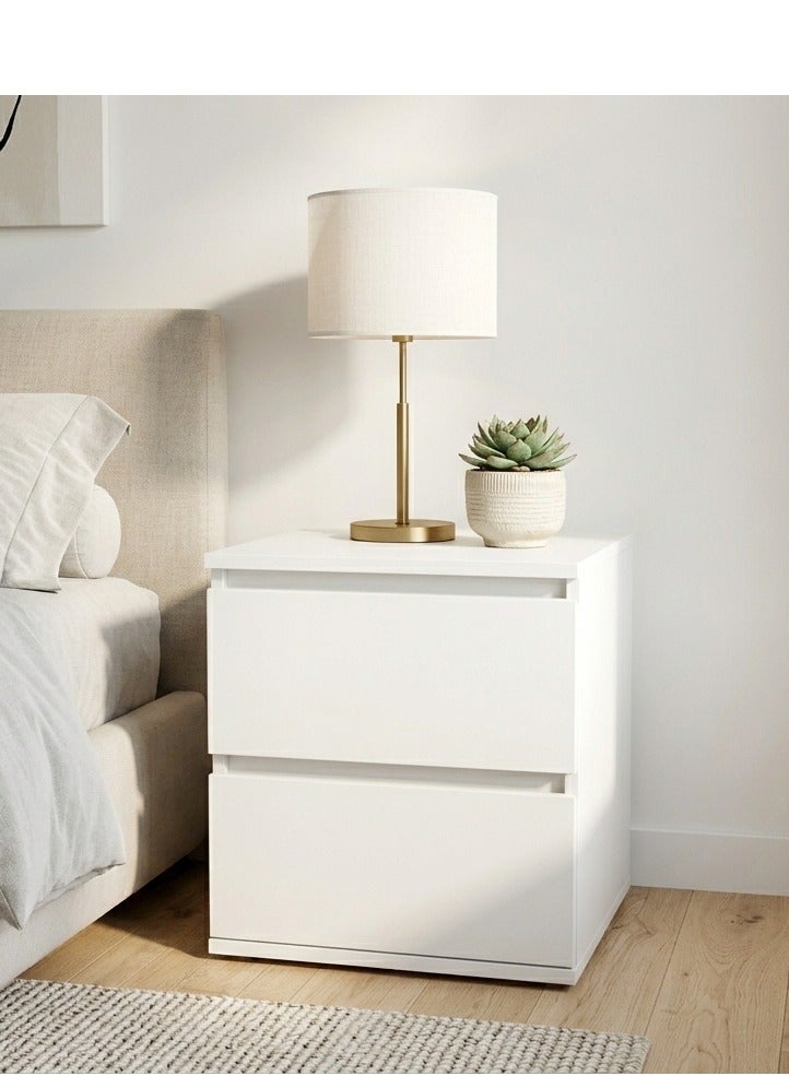 ترف كوم طاولة جانبية للسرير (كومودينو) عصرية بـ 2 درج - لون أبيض ناصع. - Image 4