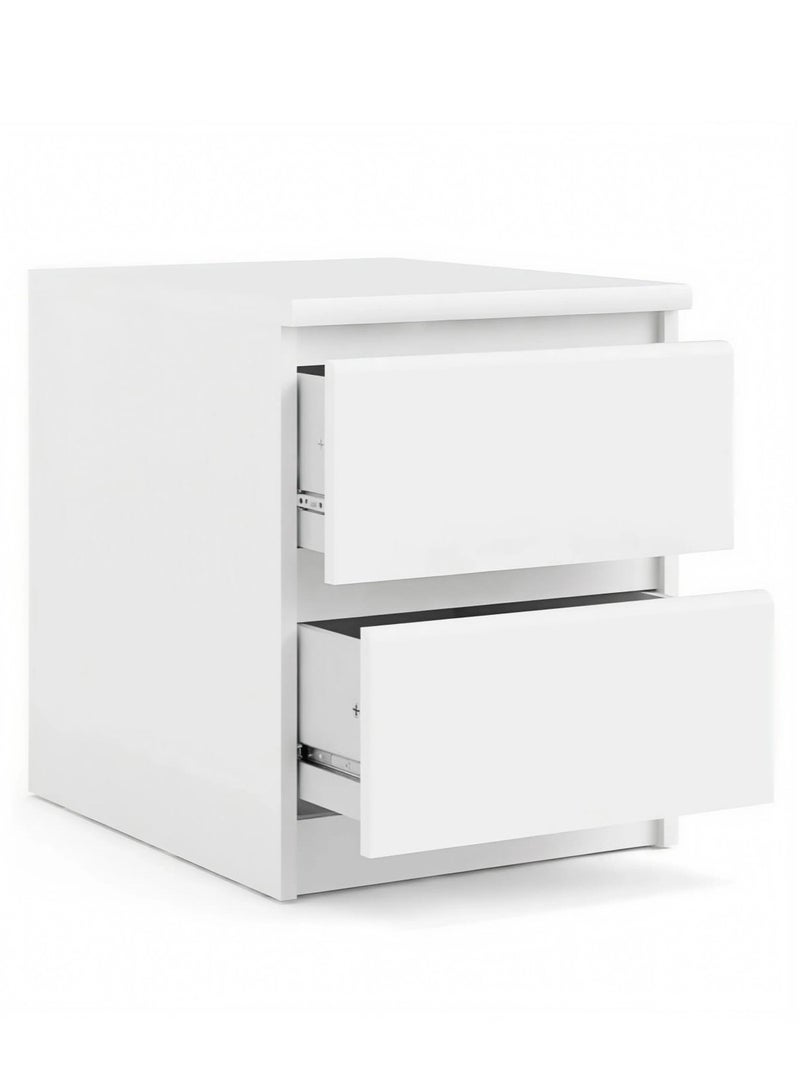 ترف كوم طاولة جانبية للسرير (كومودينو) عصرية بـ 2 درج - لون أبيض ناصع. - Image 2