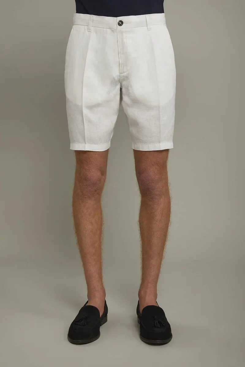 Doppelganger Beige Men's pure linen bermuda - Cream for Men | Best Price UAE