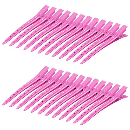 Bantoye 24 Packs Duck Bill Clips Bantoye 335 Inches Rustproof Metal Alligator Curl Clips with Holes for Hair Styling Hair Coloring Rose Red - Image 1