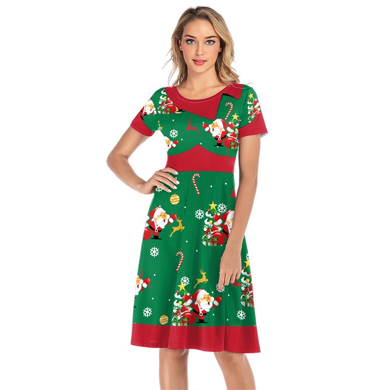Women's Christmas Print Dress Long Sleeve Midi Dress - Image 4