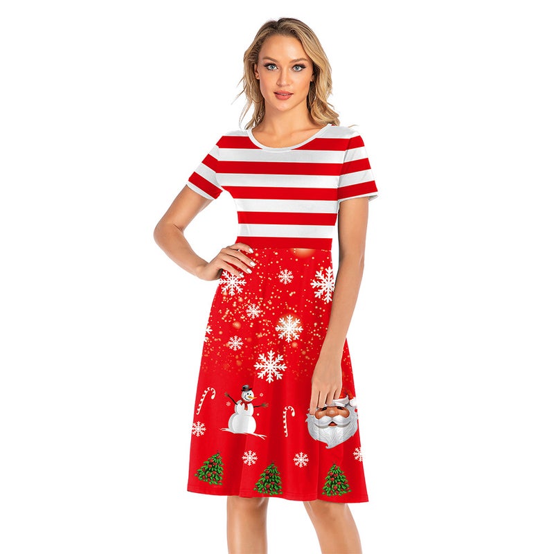 Women's Christmas Print Dress Long Sleeve Midi Dress - Image 3