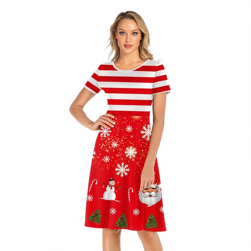 Women's Christmas Print Dress Long Sleeve Midi Dress - Image 1