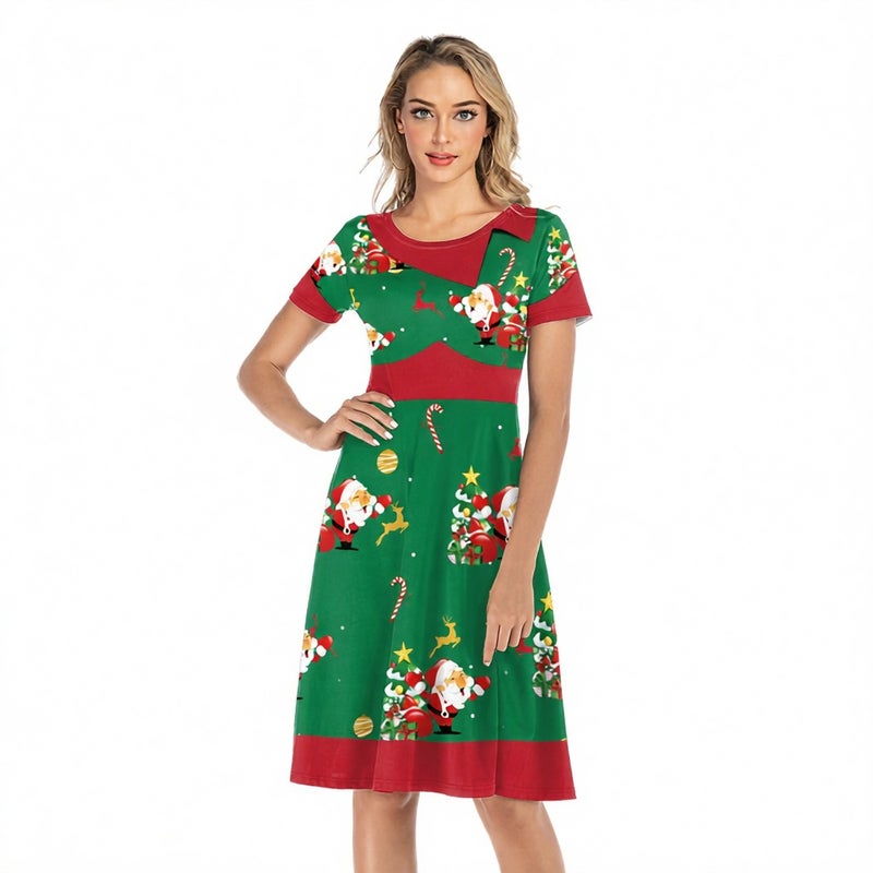 Women's Christmas Print Dress Long Sleeve Midi Dress - Image 2