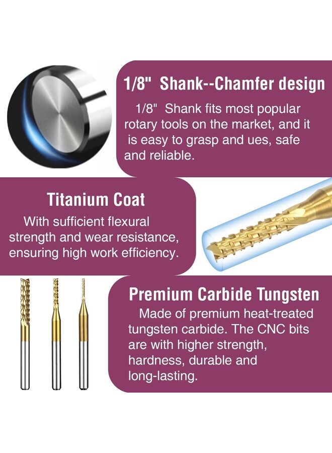 10PCS Titanium Coated Engraving Milling Cutter Carbide Bits, 0.8-3.175mm, 1/8'' Shank, for Dremel Rotary Tools - Image 3
