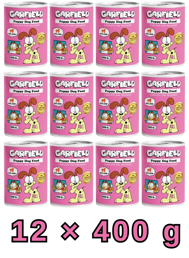 Garfield | Wet Food for Puppies Lamb Flavor | 400g ×12 Pcs | Balanced Formula for Healthy Growth and Daily Energy | Rich in Proteins Vitamins and Minerals | Easy to Digest and Ideal for Growing Puppies  - 12 Pcs - Image 1