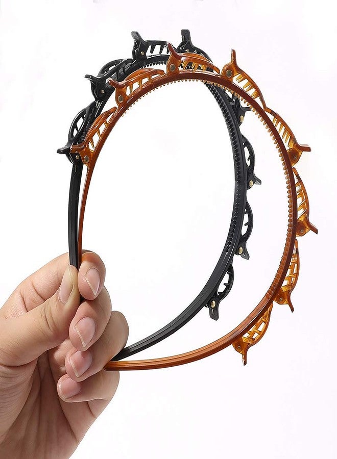Ashkash 4Pcs Fashion Double Layer Hairband Twist Headband Beauty Styling Tool Hair Decor Hair Accessories with Alligator Clip (Black+Coffe) - Image 1