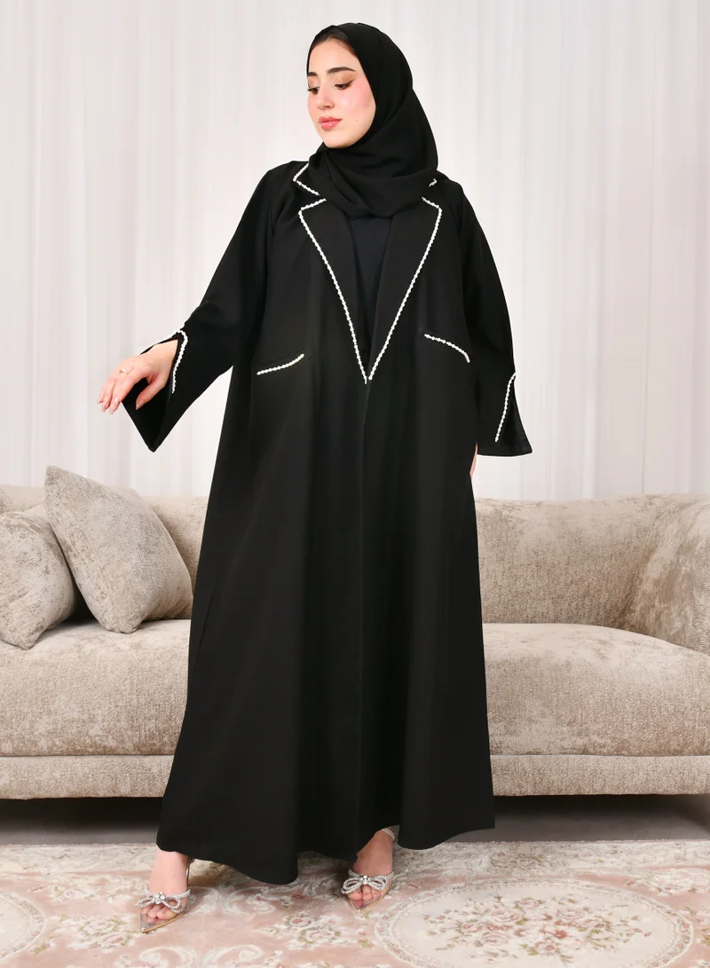 HAWRAA ABAYA Abaya blazer design with open sleeves and front pockets decorated with pearls
