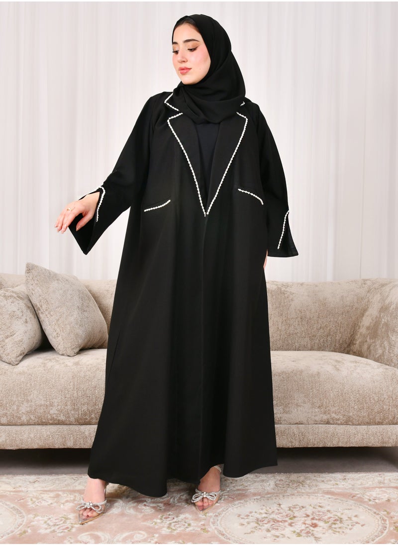 HAWRAA ABAYA Abaya blazer design with open sleeves and front pockets decorated with pearls  - Image 1