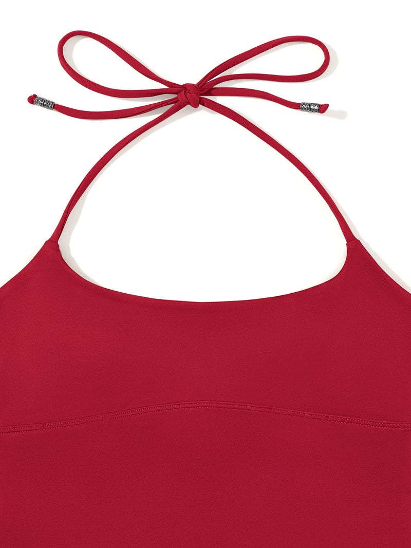 REORIA Women's Sexy Halter Open Back Double Lined Cami Shirt Going Out Y2k Trendy Sleeveless Yoga Crop Tops Clothes for Teen Girls Night Out Red X-Small - Image 5