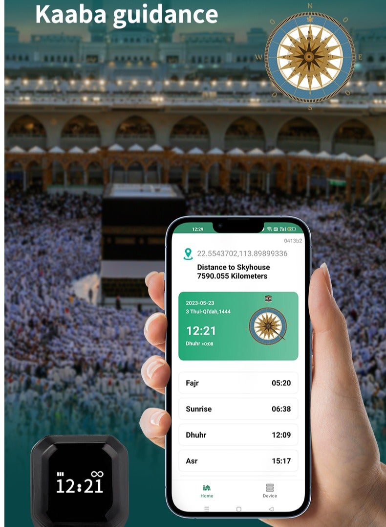 Smart Tasbih Zikr Ring, Prayer Tasbeeh Counter, Muslim Prayer Time Reminder, OLED Display, Wireless Bluetooth Connection App, Waterproof Wearable Device, Including Beads Tasbih, 20mm, Green - Image 4