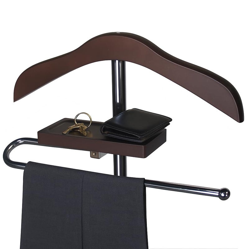 Proman Products VL17017 Valet with Hanger, Tray & Trouser Bar, Brown - Image 2