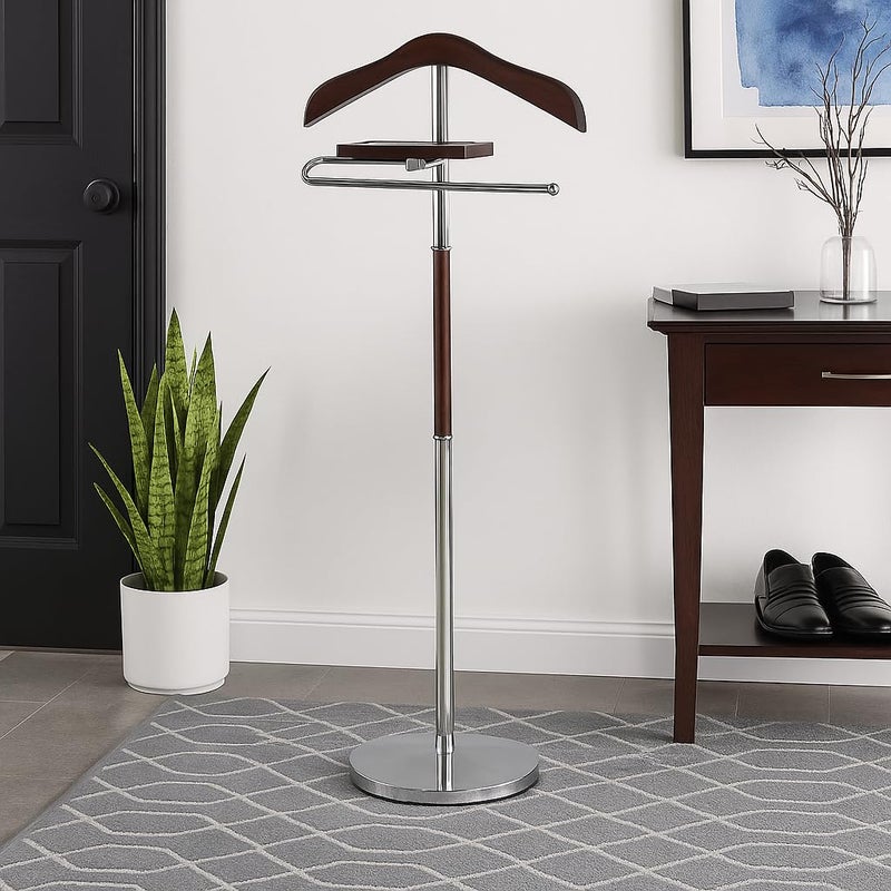 Proman Products VL17017 Valet with Hanger, Tray & Trouser Bar, Brown - Image 3