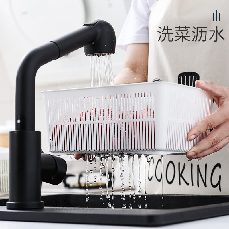 صندوق تخزين الفواكه والخضروات البلاستيكي مع غطاء محكم، خاص بتصريف الفواكه والخضروات بطبقتين، مناسب للاستخدام المنزلي - Image 5