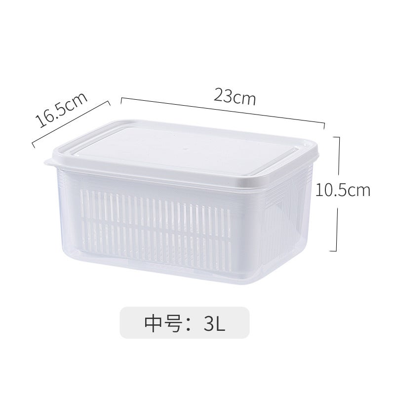 صندوق تخزين الفواكه والخضروات البلاستيكي مع غطاء محكم، خاص بتصريف الفواكه والخضروات بطبقتين، مناسب للاستخدام المنزلي - Image 1