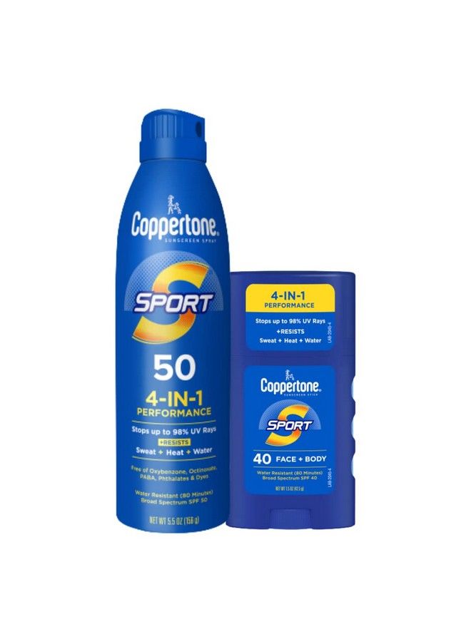 Coppertone Sport Sunscreen Spray Spf 50 + Face Sunscreen Stick Spf 40 Water Resistant Sunscreen Broad Spectrum Spf 50 Sunscreen And Facial Sunscreen Pack (55 Oz Spray + 15 Oz Stick)  - Image 2