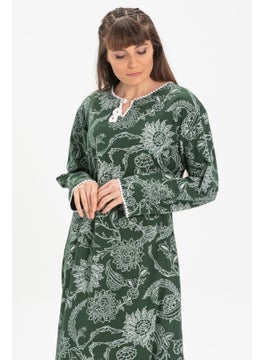 Eliş Şile Bezi Uzun Kol Şile Bezi Baskılı Uzun Yazlık Elbise Çınar Desen Yeşil Ysl  - Image 4