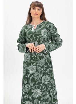 Eliş Şile Bezi Uzun Kol Şile Bezi Baskılı Uzun Yazlık Elbise Çınar Desen Yeşil Ysl  - Image 5
