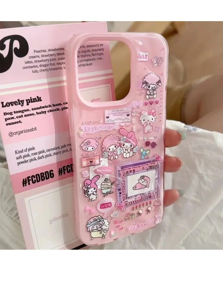 NIBEMINENT Cartoon Kitty Illustration Protective TPU Case Cover For iPhone 15 Pro, Melody Kitty