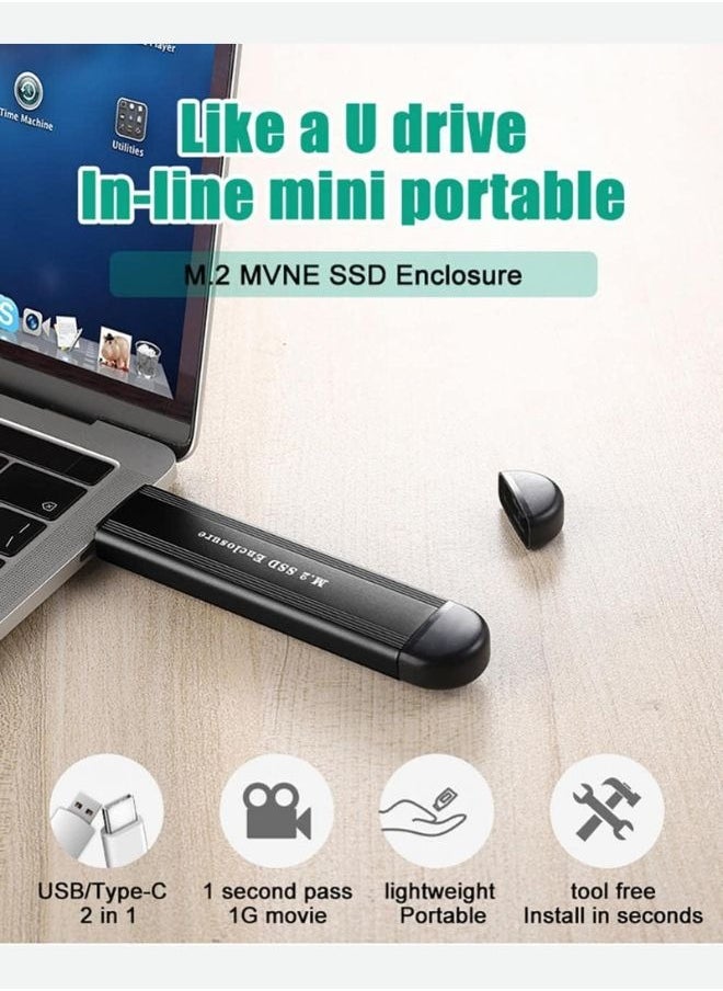 XLT M.2 SSD Enclosure, NVME NGFF Dual Protocol Adapter with USB C Support for Size 2242/2260/2280  - Image 5