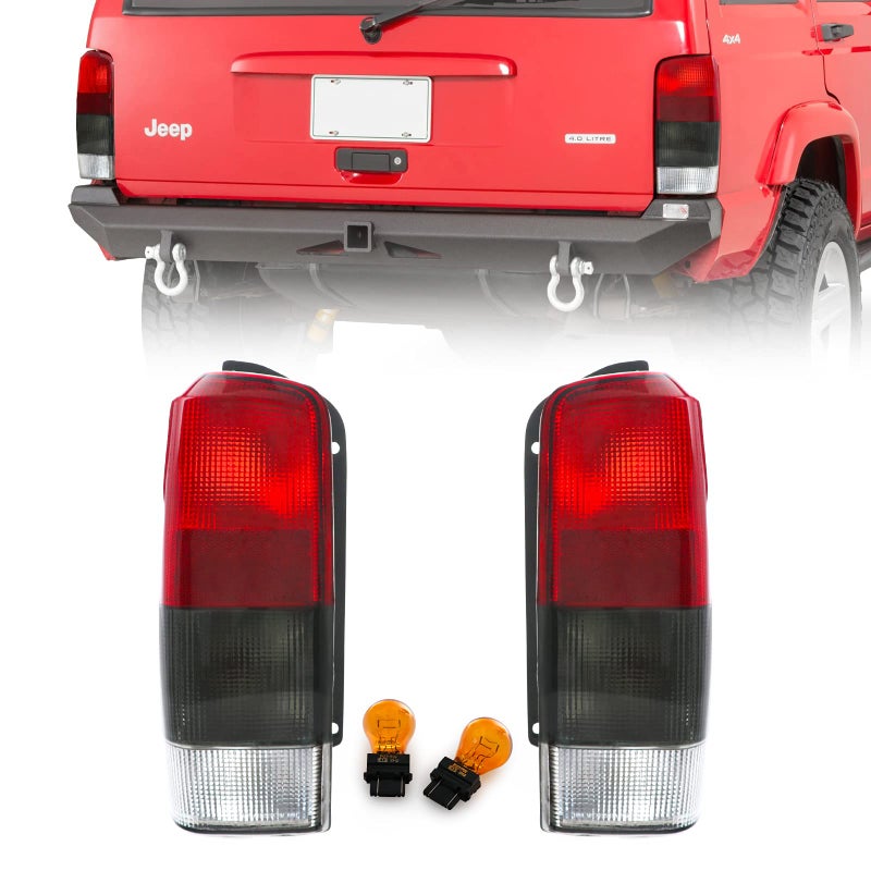 USR DEPO 9701 XJ Tail Lights RedSmoke Lens Rear Tail Lamps Set Left Right Compatible with 19972001 Cherokee XJ Chassis