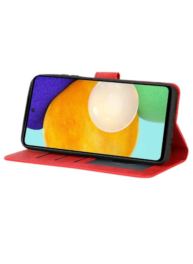 For Samsung Galaxy M34 Flip Full Leather Wallet Card Slot Case with Kickstand,with Strap Magnetic Closure,Included Internal Tpu Silicone Case,High Protective Compatible with Samsung Galaxy M34 (6.5") (Red)
