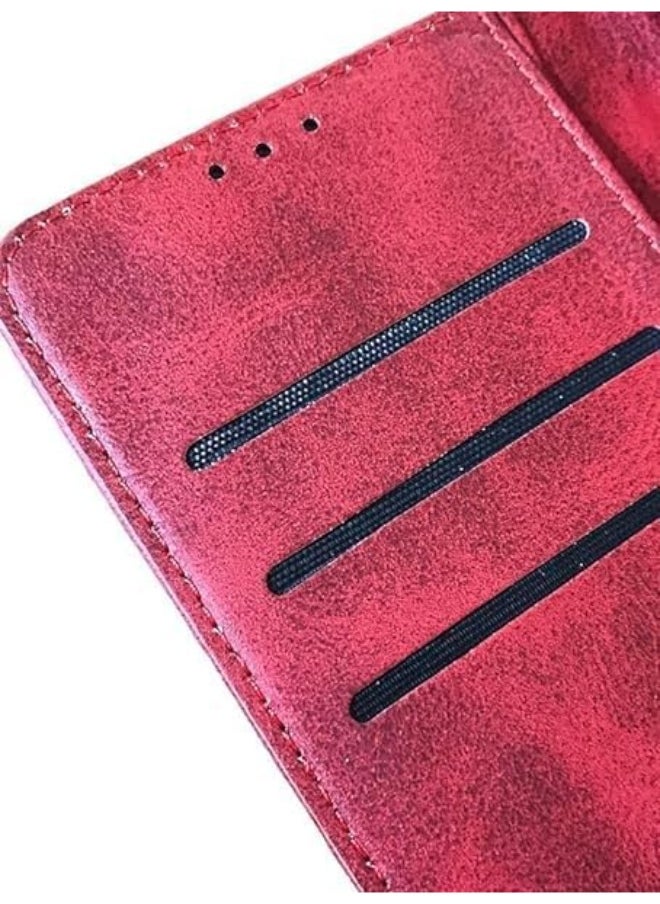For Samsung Galaxy M34 Flip Full Leather Wallet Card Slot Case with Kickstand,with Strap Magnetic Closure,Included Internal Tpu Silicone Case,High Protective Compatible with Samsung Galaxy M34 (6.5") (Red)