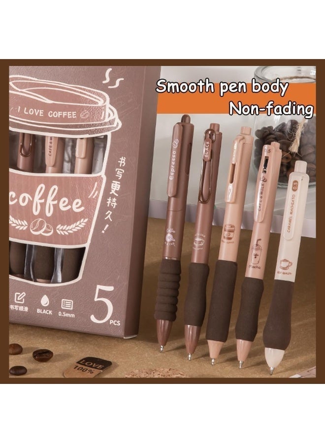 5Pcs Cute Gel Pens, Retractable Quick Dry Ink Pens, 0.5mm Fine Point Black Ink Cute  Pens, with Soft Rubber Grip, Smooth Writing Pens, Aesthetic Pretty Pens, for School Office Supplies, Coffee - Image 4