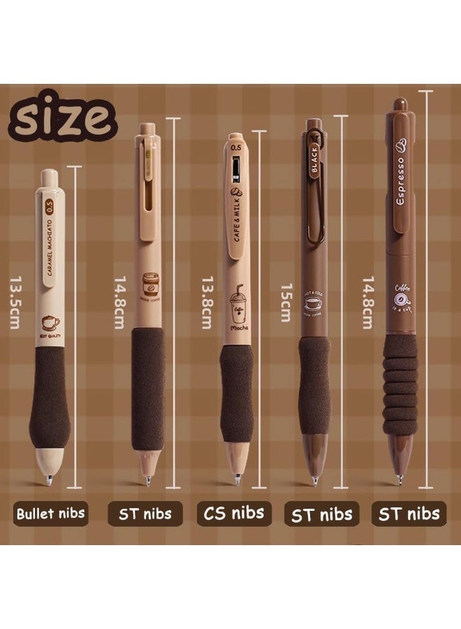 5Pcs Cute Gel Pens, Retractable Quick Dry Ink Pens, 0.5mm Fine Point Black Ink Cute  Pens, with Soft Rubber Grip, Smooth Writing Pens, Aesthetic Pretty Pens, for School Office Supplies, Coffee - Image 2