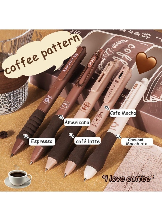 5Pcs Cute Gel Pens, Retractable Quick Dry Ink Pens, 0.5mm Fine Point Black Ink Cute  Pens, with Soft Rubber Grip, Smooth Writing Pens, Aesthetic Pretty Pens, for School Office Supplies, Coffee - Image 3