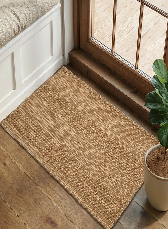 MatEssenz 2x3 Textured Washable Entry Rug, Natural Woven Low-Profile Door Mat with Non-Slip TPR Backing, Brown, for Entryway, Kitchen, Laundry Room - Image 4