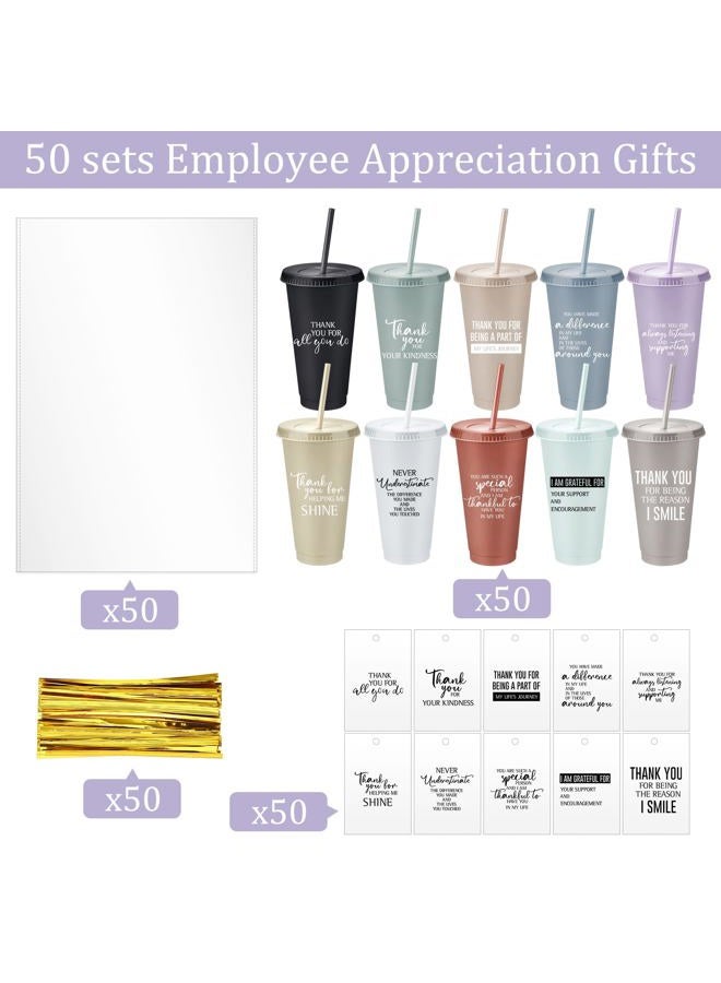 Tioncy 50 Set Employee Appreciation Gifts Bulk Team Thank You Cups with Lids and Straws Plastic Tumblers 24 oz for Coworker Social Worker Office Staff Nurse Doctor Teacher(Grateful,Multicolor) - Image 3