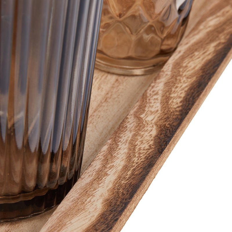 Creative Co-op Wood Tray with 9 Brown Glass Votive Holders (Set of 10 Pieces) - Image 5