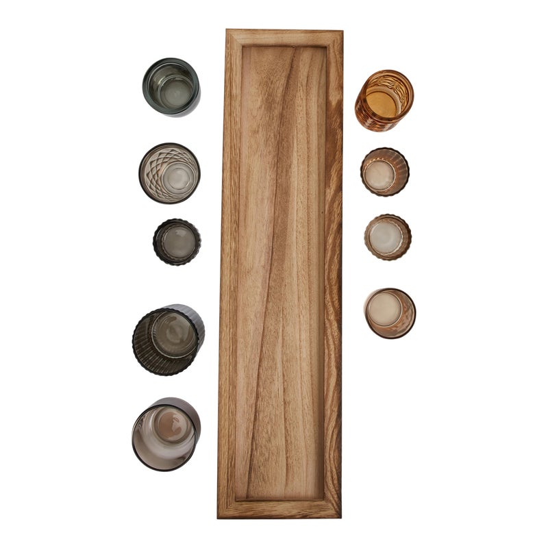 Creative Co-op Wood Tray with 9 Brown Glass Votive Holders (Set of 10 Pieces) - Image 4