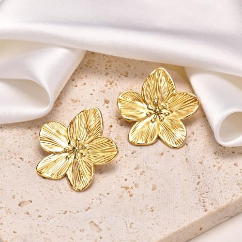 MPRAINBOW Womens Gold Studs Earrings, 14K Gold Plated Personality Big Stud Earring,Stainless Steel Hypoallergenic Ear Rings Trendy Jewelry,Christmas Birthday Gifts for Her Girlfriend Sister - Image 5