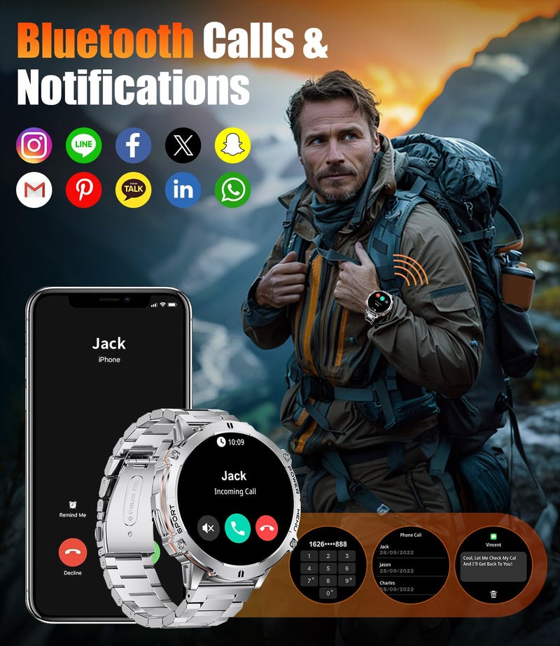 LIGE Smart Watches for Men Answer/Make Calls,1.75" Display Fitness Tracker with Compass Altitude and Barometric Pressure 900mAh Sleep Monitor 110+Sport Modes for Android iOS Smartwatch(Silver) - Image 2