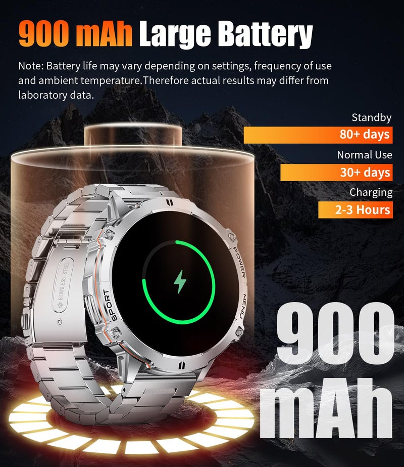 LIGE Smart Watches for Men Answer/Make Calls,1.75" Display Fitness Tracker with Compass Altitude and Barometric Pressure 900mAh Sleep Monitor 110+Sport Modes for Android iOS Smartwatch(Silver) - Image 3