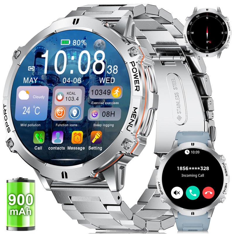 LIGE Smart Watches for Men Answer/Make Calls,1.75" Display Fitness Tracker with Compass Altitude and Barometric Pressure 900mAh Sleep Monitor 110+Sport Modes for Android iOS Smartwatch(Silver) - Image 1