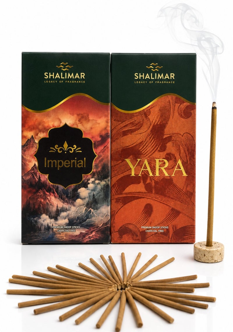 Premium Dhoop Sticks – Imperial & Yara Fragrance | Charcoal Free Incense Sticks | Pack of 2 (20 Sticks) | Long Lasting Aromatic Dhoop