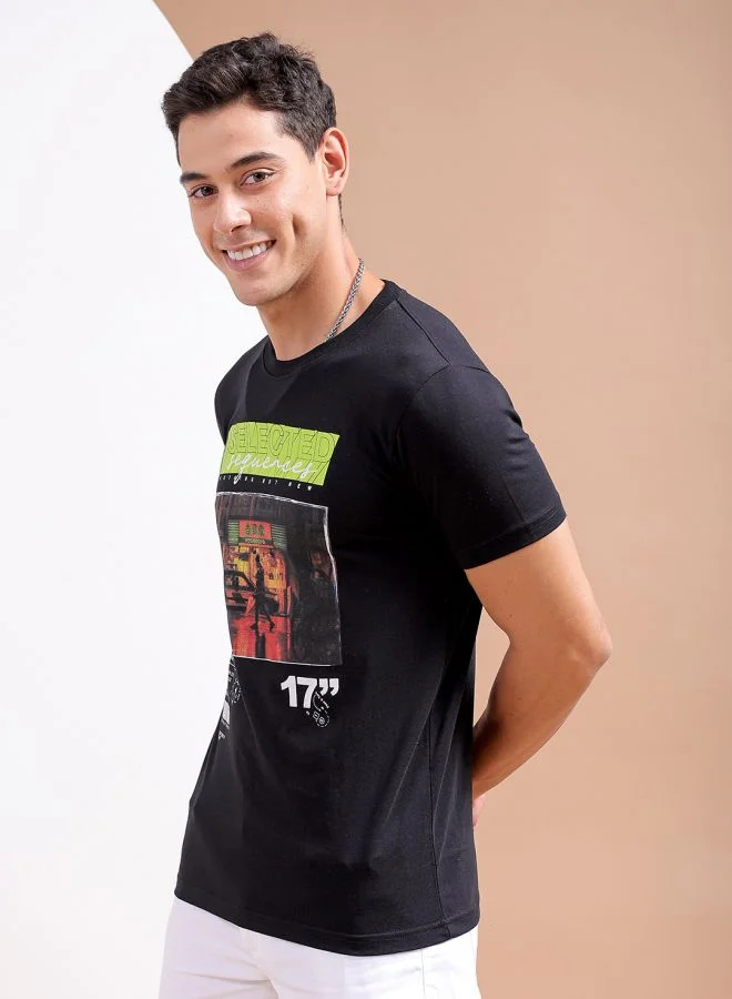 The Indian Garage Co Men Slim Fit Graphic Back Printed Round Neck Tshirt
