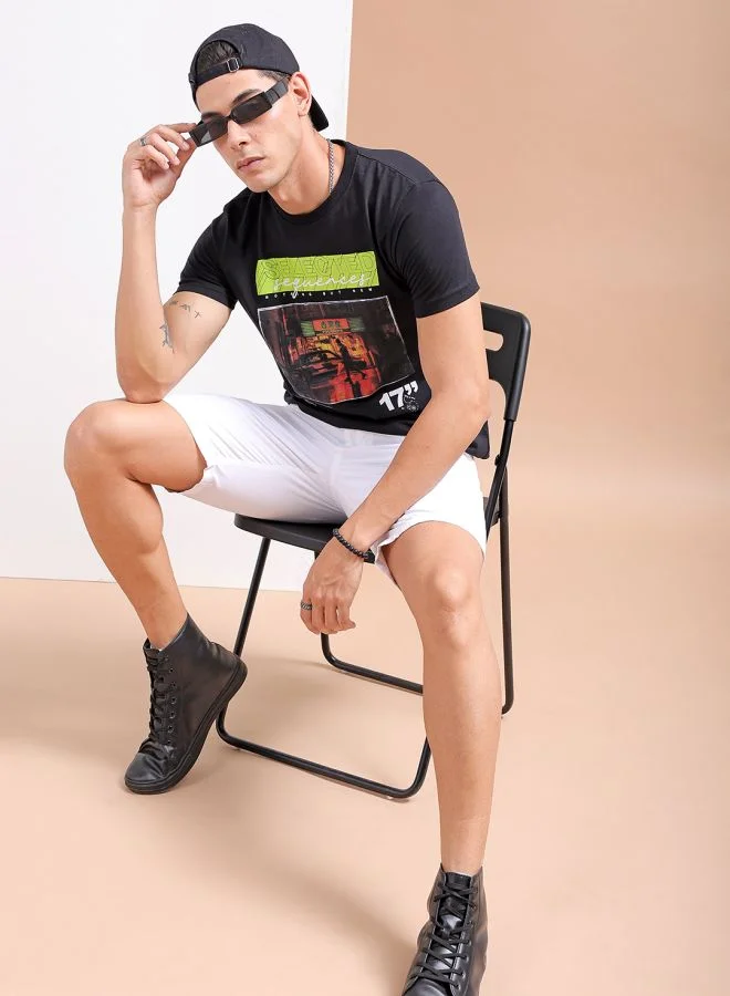 The Indian Garage Co Men Slim Fit Graphic Back Printed Round Neck Tshirt